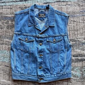 Men's Vintage 90's Outlaw Western Wear Blue Jean Denim Trucker Vest Jacket Sz M